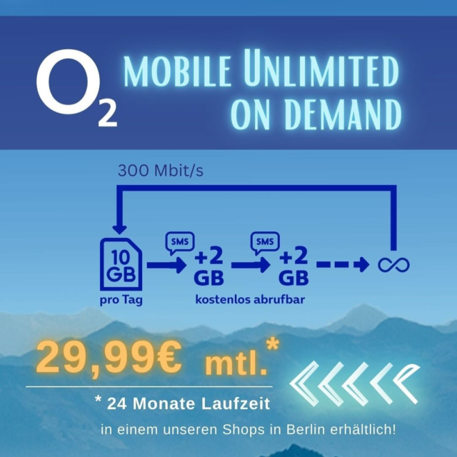 Jetzt NEU 🔥

O2 Focus - „O2 Mobile Unlimited on Demand“ mtl. 29,99  unbegrenzt Internet mit 300 Mbit/s (10 GB am Tag, danach unbegrenzt oft per SMS 2GB nachbuchbar)

In unseren Shops 🤍 (s.bio) 

#berlin #alexanderplatz #boxhagenerplatz #berlinmitte #berlincity